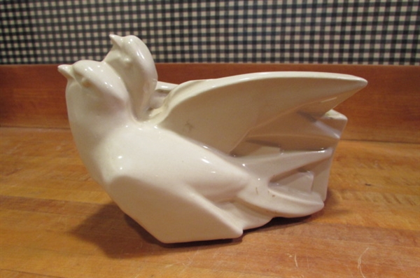 VINTAGE MCCOY - TALL 2-HANDLED VASE AND BIRD JARDINIERE