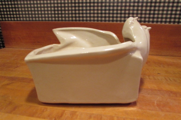 VINTAGE MCCOY - TALL 2-HANDLED VASE AND BIRD JARDINIERE