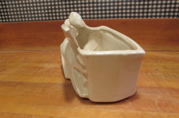VINTAGE MCCOY - TALL 2-HANDLED VASE AND BIRD JARDINIERE