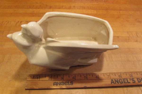 VINTAGE MCCOY - TALL 2-HANDLED VASE AND BIRD JARDINIERE