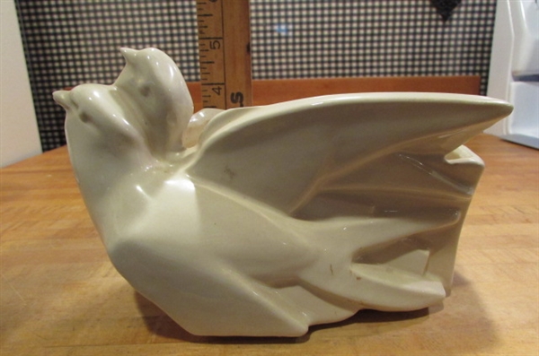VINTAGE MCCOY - TALL 2-HANDLED VASE AND BIRD JARDINIERE
