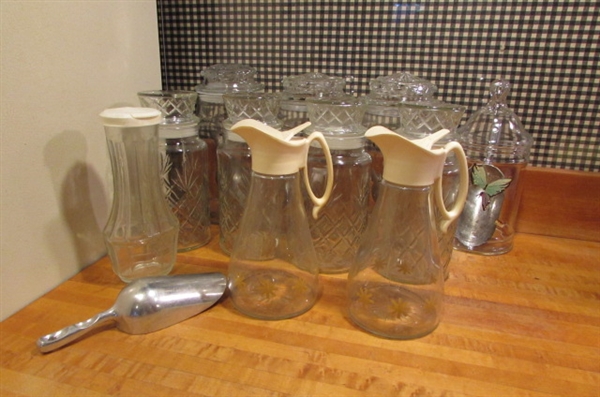 GLASS CANISTERS & SYRUP/SALAD DRESSING DISPENSERS