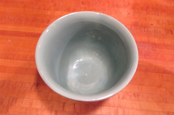 2 SMALL VINTAGE AQUA MCCOY JARDINIERES