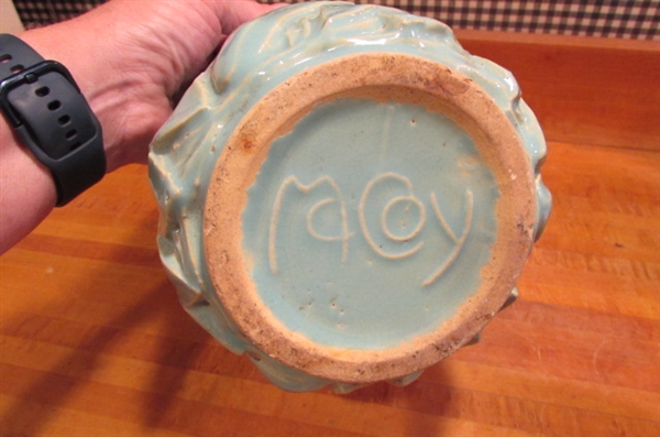 2 SMALL VINTAGE AQUA MCCOY JARDINIERES