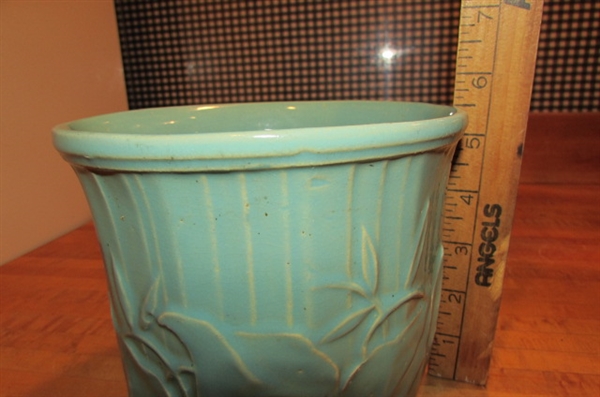 2 SMALL VINTAGE AQUA MCCOY JARDINIERES