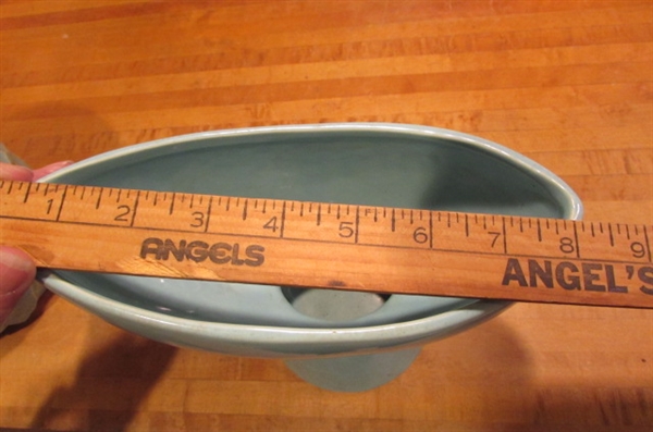 2 SMALL VINTAGE AQUA MCCOY JARDINIERES