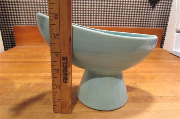 2 SMALL VINTAGE AQUA MCCOY JARDINIERES