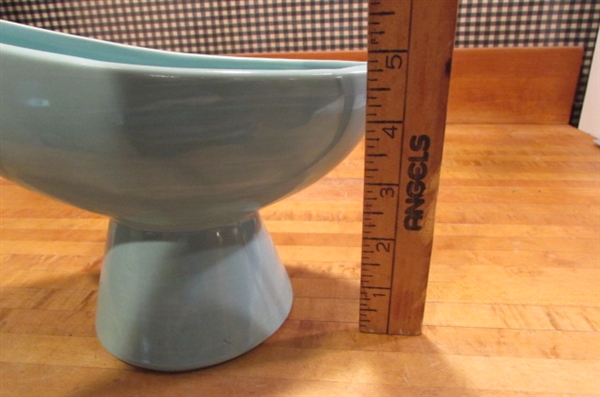 2 SMALL VINTAGE AQUA MCCOY JARDINIERES