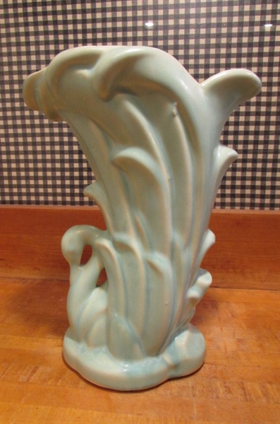 VINTAGE MCCOY VASES - AQUA SWAN & CORNUCOPIA