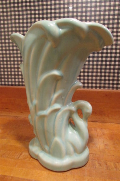 VINTAGE MCCOY VASES - AQUA SWAN & CORNUCOPIA