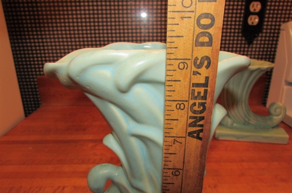 VINTAGE MCCOY VASES - AQUA SWAN & CORNUCOPIA