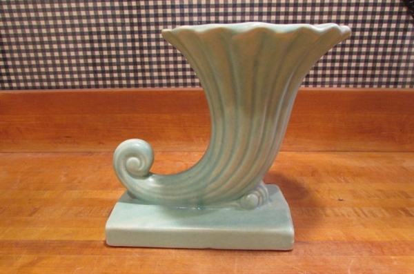 VINTAGE MCCOY VASES - AQUA SWAN & CORNUCOPIA