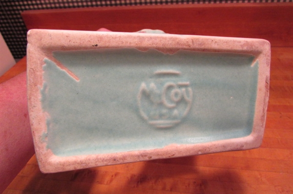 VINTAGE MCCOY VASES - AQUA SWAN & CORNUCOPIA