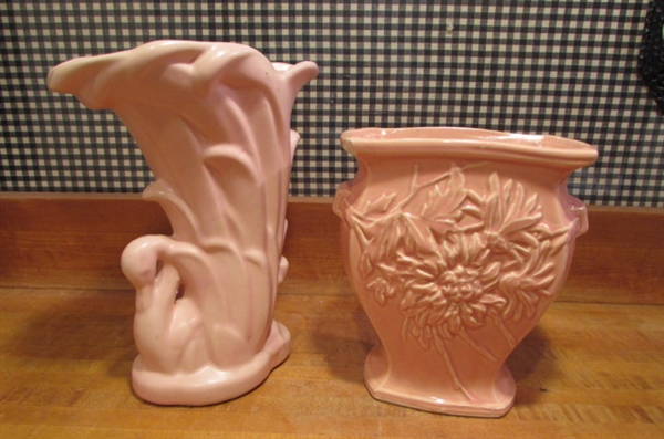 2 VINTAGE PINK MCCOY VASES