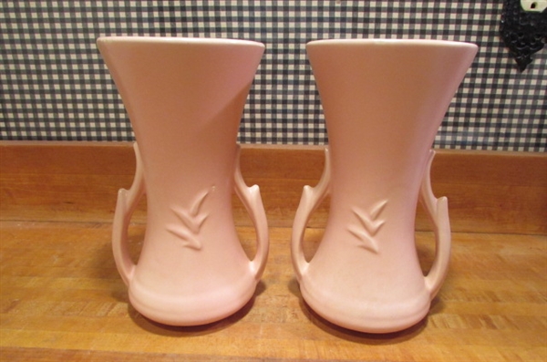 PAIR OF VINTAGE 1940's MATTE PINK VASES