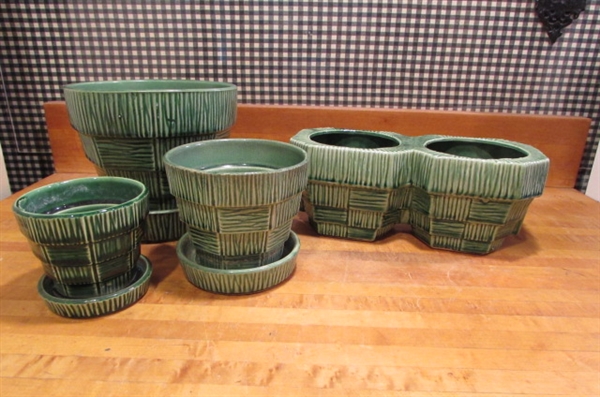 4 VINTAGE MCCOY PLANTERS WITH BASKETWEAVE PATTERN