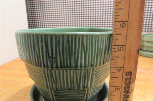 4 VINTAGE MCCOY PLANTERS WITH BASKETWEAVE PATTERN