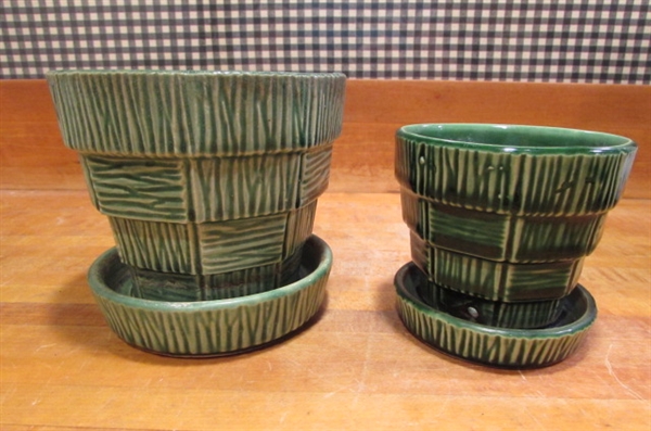 4 VINTAGE MCCOY PLANTERS WITH BASKETWEAVE PATTERN