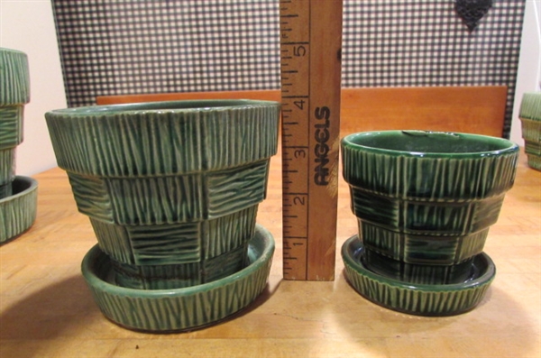 4 VINTAGE MCCOY PLANTERS WITH BASKETWEAVE PATTERN