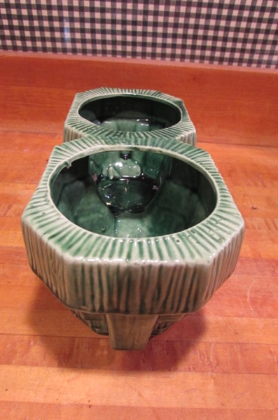 4 VINTAGE MCCOY PLANTERS WITH BASKETWEAVE PATTERN