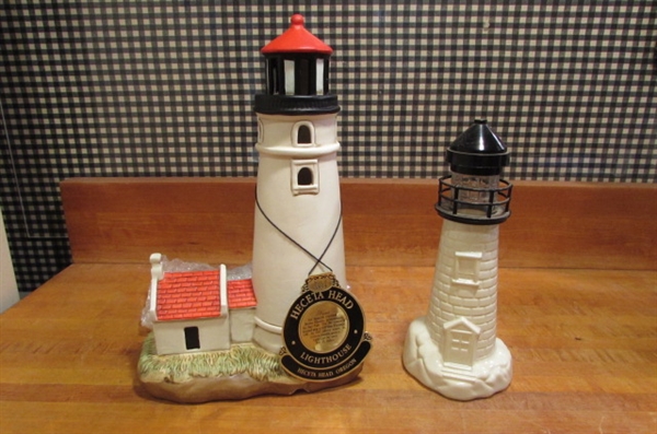 LEFTON LIGHTED HECETA HEAD LIGHTHOUSE & OLD SPICE LIGHTHOUSE DECANTER