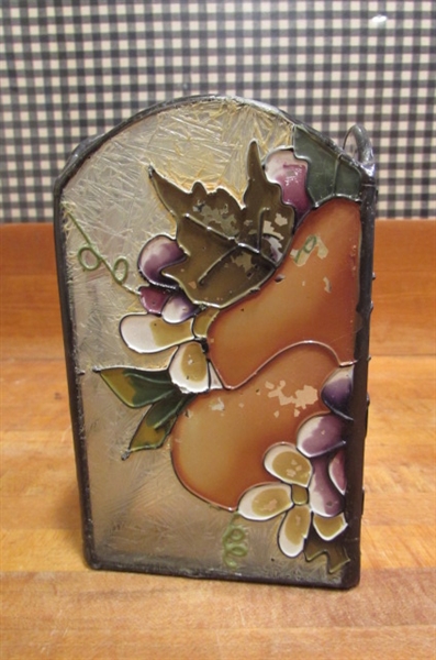 STAINED GLASS LOOK CANDLE HOLDER ON A ROUND MIRROR WITH TINY CLAY TEDDY BEAR