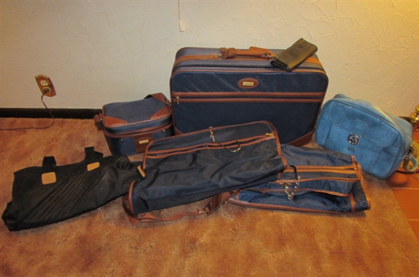SOFT SIDED JAGUAR LUGGAGE, VINYL AMERICAN TOURISTER & JORDACHE TOTES