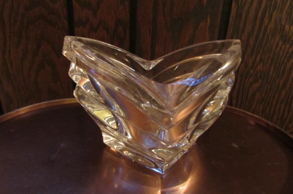 VINTAGE ROSE EMBOSSED TRASH CAN, BRASS TRINKET HOLDER, GLASS CANDLE HOLDERS & WALL CLOCK