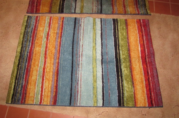 PAIR OF MULTI COLORED THROW RUGS