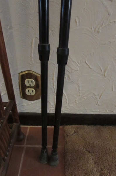 ANTIQUE WOOD UMBRELLA STAND WITH CANES & WALKING STICKS