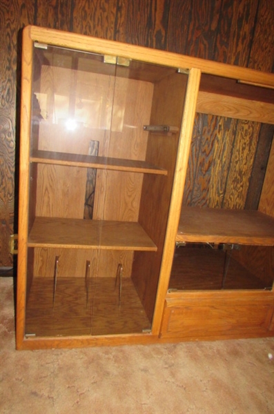 SOLID OAK MEDIA CABINET WITH GLASS DOORS
