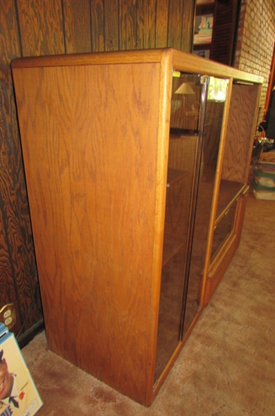SOLID OAK MEDIA CABINET WITH GLASS DOORS