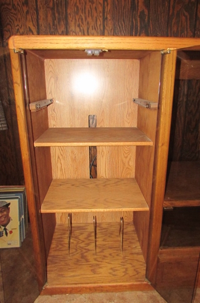SOLID OAK MEDIA CABINET WITH GLASS DOORS
