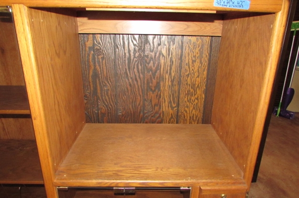 SOLID OAK MEDIA CABINET WITH GLASS DOORS