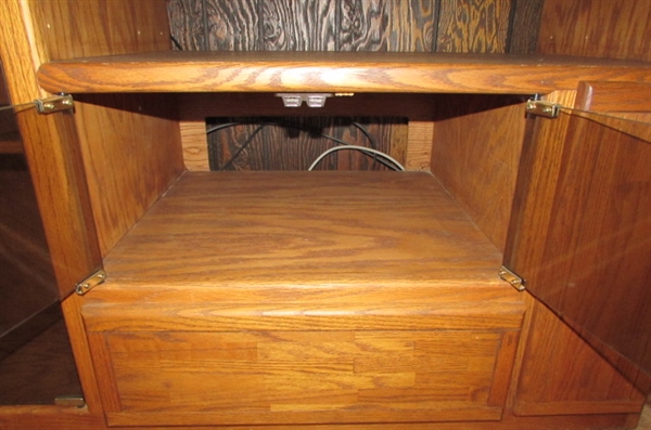 SOLID OAK MEDIA CABINET WITH GLASS DOORS