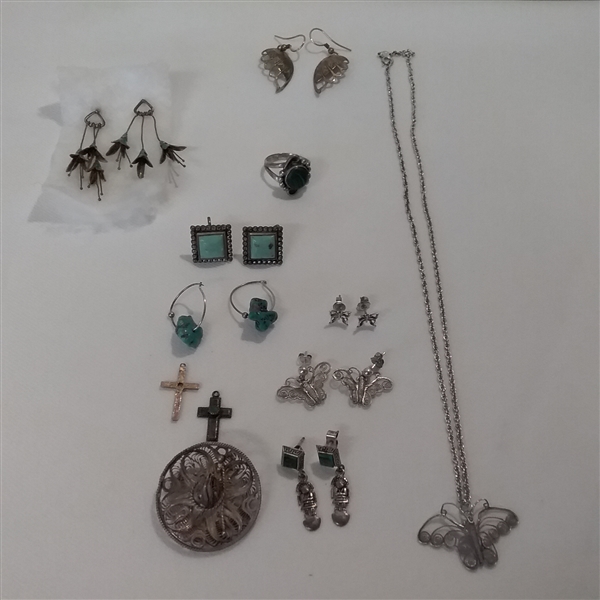 STERLING SILVER BUTTERFLY AND TURQUOISE JEWELRY
