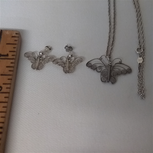 STERLING SILVER BUTTERFLY AND TURQUOISE JEWELRY
