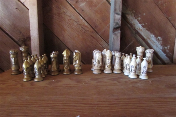 WOOD CARVED CHESS PIECES *LOCATED AT ESTATE*