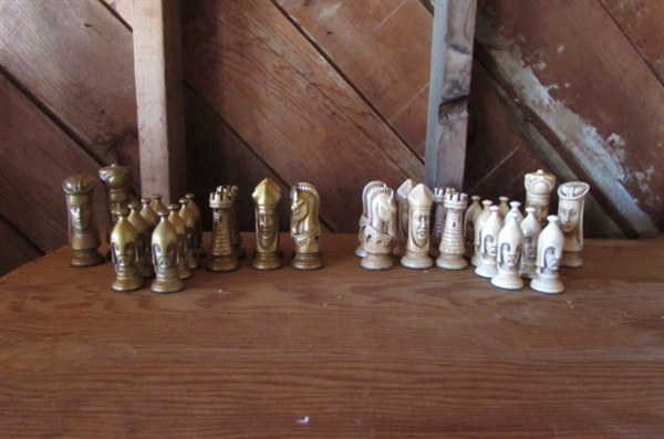 WOOD CARVED CHESS PIECES *LOCATED AT ESTATE*