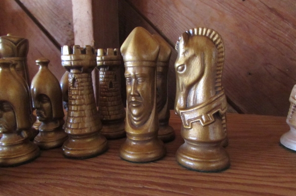 WOOD CARVED CHESS PIECES *LOCATED AT ESTATE*