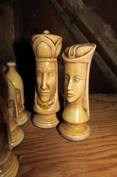 WOOD CARVED CHESS PIECES *LOCATED AT ESTATE*