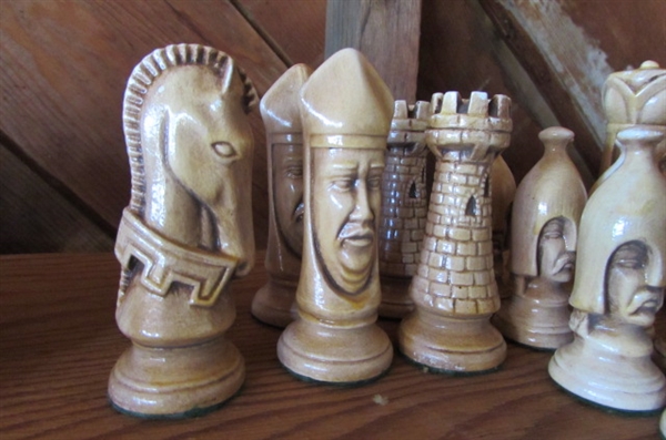 WOOD CARVED CHESS PIECES *LOCATED AT ESTATE*