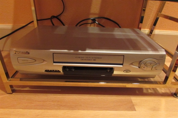 SMALL SIDE TABLE WITH DVD PLAYER/VCR/DVD'S & VHS MOVIES