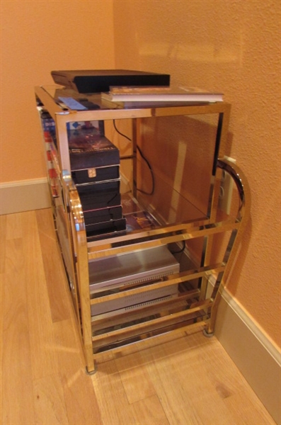 SMALL SIDE TABLE WITH DVD PLAYER/VCR/DVD'S & VHS MOVIES