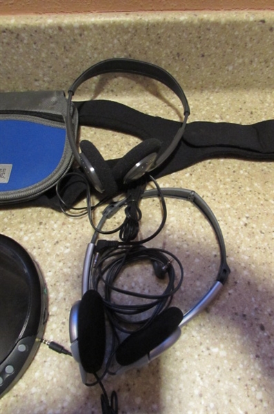 COBY DIGITAL CD PLAYER, CASE, HEADPHONES & CDS