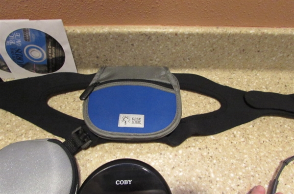 COBY DIGITAL CD PLAYER, CASE, HEADPHONES & CDS