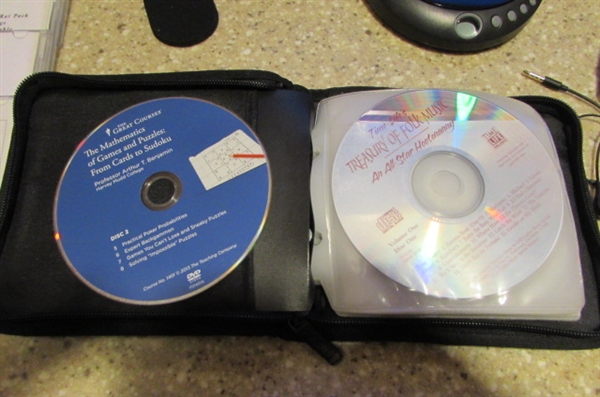 COBY DIGITAL CD PLAYER, CASE, HEADPHONES & CDS
