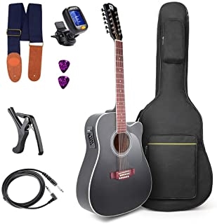 Vangoa 12 Strings Guitar Acoustic Electric Cutaway, Black 41 Inch, 4-Band EQ with Beginner Kit