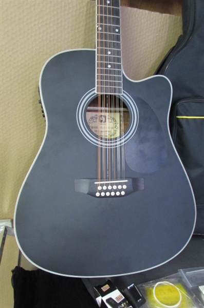 Vangoa 12 Strings Guitar Acoustic Electric Cutaway, Black 41 Inch, 4-Band EQ with Beginner Kit