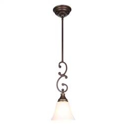 PAIR OF HAMPTON BAY SOMERSET 1-LIGHT OIL RUBBED BRONZE MINI PENDANT WITH BELL SHAPED FROSTED GLASS SHADE